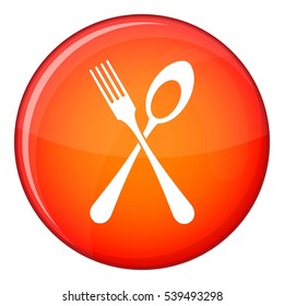 Spoon and fork icon in red circle isolated on white background vector illustration