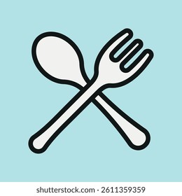 Spoon and fork icon represents everyday dining, essential tableware, and simple culinary moments.

