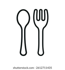Spoon and fork icon represents everyday dining, essential tableware, and simple culinary moments.

