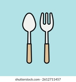 Spoon and fork icon represents everyday dining, essential tableware, and simple culinary moments.

