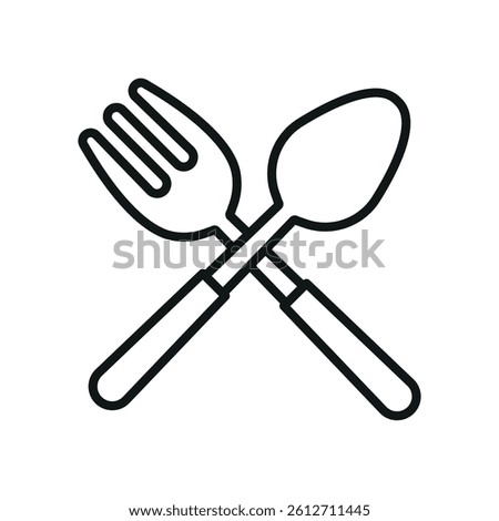 Spoon and fork icon represents everyday dining, essential tableware, and simple culinary moments.

