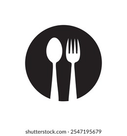 Spoon and fork icon round shape design isolated on white background.