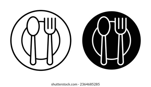 Juego de iconos de cuchara y tenedor con un estilo relleno y delineado de negro. adecuado para diseños de interfaz de usuario