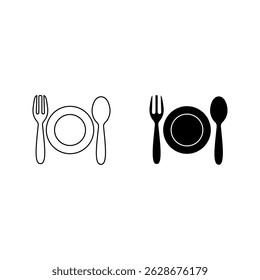 spoon and fork icon set color editable on white background