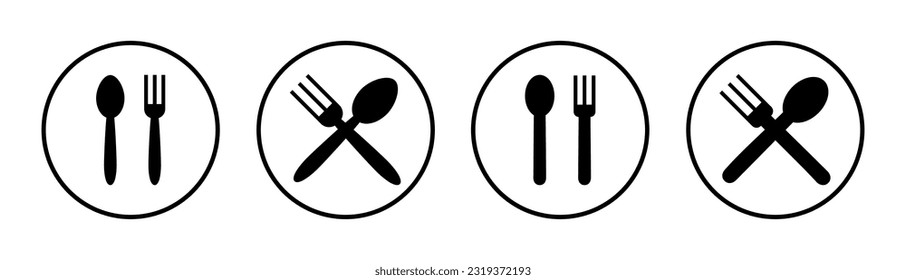 ilustración de conjunto de iconos de cuchara y tenedor. vector de icono de cuchara, tenedor y cuchillo. signo y símbolo del restaurante