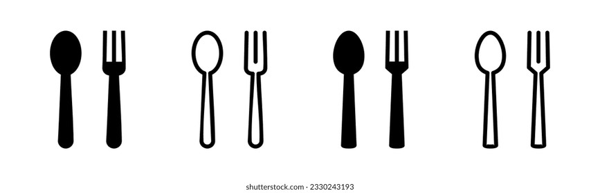 Löffel- und Gabelsymbolabildung. Löffel, Gabel und Messersymbol Vektorgrafik. Restaurantzeichen und -symbol