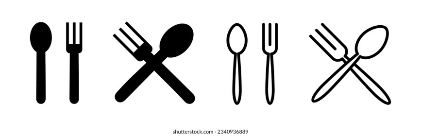 Löffel- und Gabelsymbolabildung. Löffel, Gabel und Messersymbol Vektorgrafik. Restaurantzeichen und -symbol