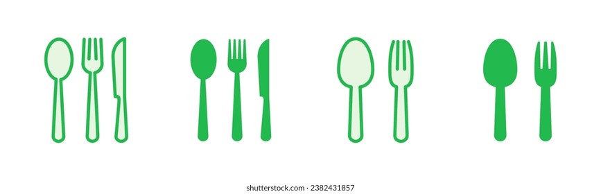 spoon and fork icon set. spoon, fork and knife icon vector. restaurant icon