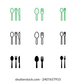 Symbol für Löffel und Gabel gesetzt. Löffel, Gabel und Messersymbol Vektorgrafik. Restaurantsymbol