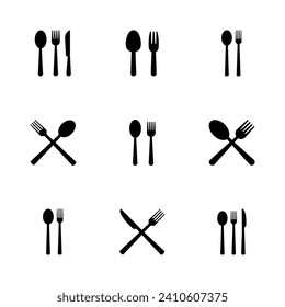 spoon and fork icon set. spoon, fork and knife icon vector. restaurant icon