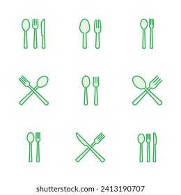 conjunto de iconos de cuchara y tenedor. vector de icono de cuchara, tenedor y cuchillo. icono de restaurante
