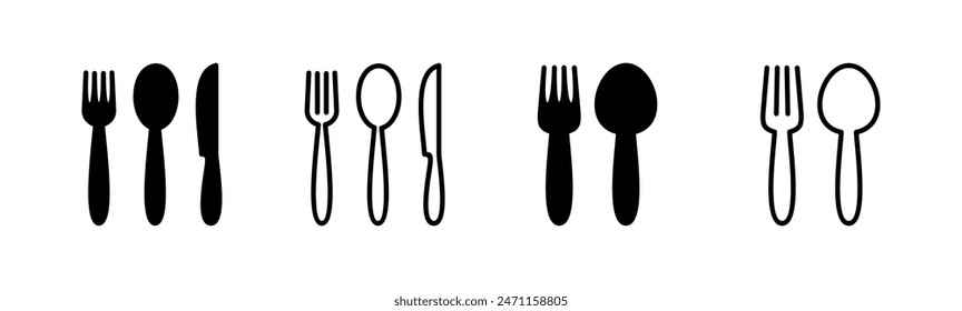 spoon and fork icon set. spoon, fork and knife icon vector. restaurant icon