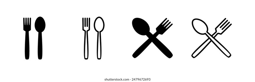 spoon and fork icon set. spoon, fork and knife icon vector. restaurant icon