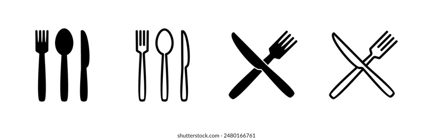 spoon and fork icon set. spoon, fork and knife icon vector. restaurant icon