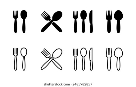 Löffel und Gabel Icon Set. Löffel, Gabel und Messer Icon Vektorgrafik. Restaurant Icon