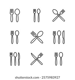 spoon and fork icon set. spoon, fork and knife icon vector. restaurant icon