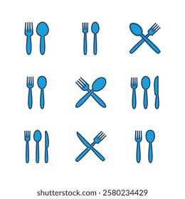 spoon and fork icon set. spoon, fork and knife icon vector. restaurant icon