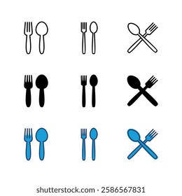 spoon and fork icon set. spoon, fork and knife icon vector. restaurant icon