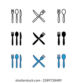 spoon and fork icon set. spoon, fork and knife icon vector. restaurant icon