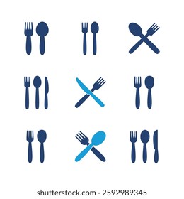 spoon and fork icon set. spoon, fork and knife icon vector. restaurant icon