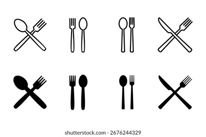 colher e conjunto de ícone de garfo. colher, garfo e faca ícone vetor. ícone restaurante