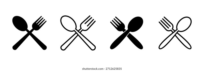 Conjunto de iconos de cuchara y tenedor. Vector de iconos de cuchara, tenedor y cuchillo