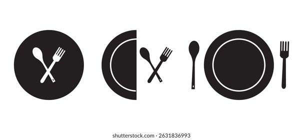 spoon and fork icon set. spoon, fork and palate icon vector. restaurant icon