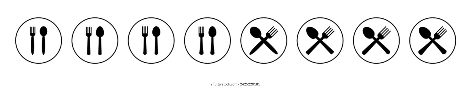 Löffel und Gabel Symbol Set Vektor. Löffel, Gabel und Messer Symbol Vektor. Restaurant Zeichen und Symbol