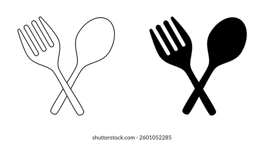 Spoon and Fork Icon Set. Spoon and Fork Vector Icon in line style design. Spoon and Fork Symbol. Vector illustration.