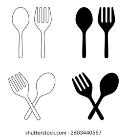 Spoon and Fork Icon Set. Spoon and Fork Vector Icon in line style design. Spoon and Fork Symbol. Vector illustration.