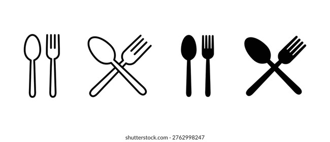 Spoon and fork icon set. Fork and spoon icon vector. Restaurant icon Crossed fork and spoon icon. Vector illustration