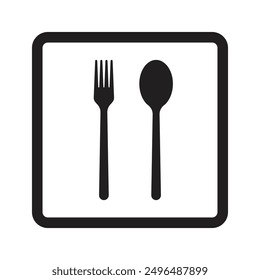 Spoon and fork icon with a square frame.