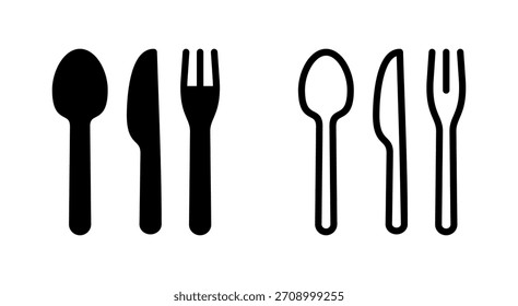 Símbolo de cuchara y tenedor para App y Sitios web. Vector de cuchara, tenedor y cuchillo. Símbolo de restaurante
