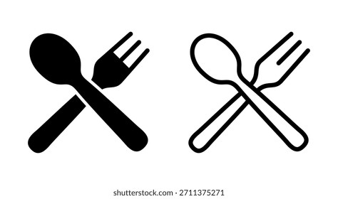 Símbolo de cuchara y tenedor para App y Sitios web. Vector de cuchara, tenedor y cuchillo. Símbolo de restaurante