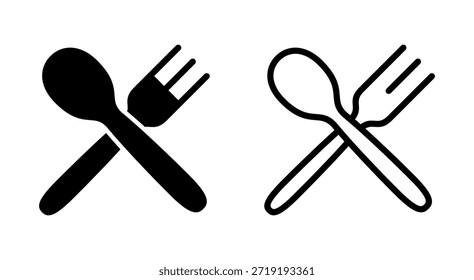 Símbolo de cuchara y tenedor para App y Sitios web. Vector de cuchara, tenedor y cuchillo. Símbolo de restaurante