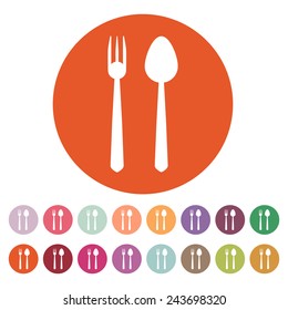 The spoon and fork icon. Spoon and fork symbol. Flat Vector illustration. Button Set