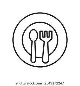 Spoon and fork icon. thin stroke and solid.