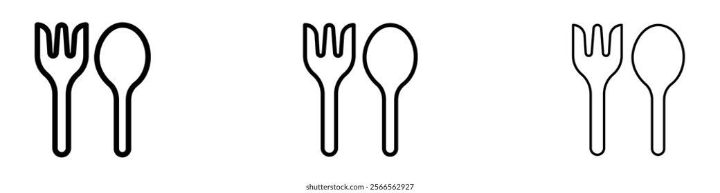 Spoon and Fork icon in tree different line stroke sizes.
