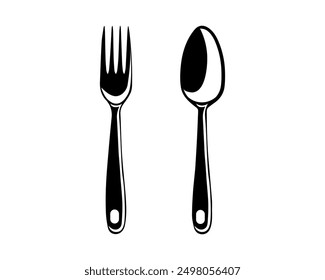 Vector de icono de cuchara y tenedor. Comida, ícono, plato, cena, comida, restaurante, cocina, Vector, cocina, simbolo. Puede utilizar para la infografía, el Anuncio, el cartel, el Diseño web. Vector aislado sobre fondo blanco.