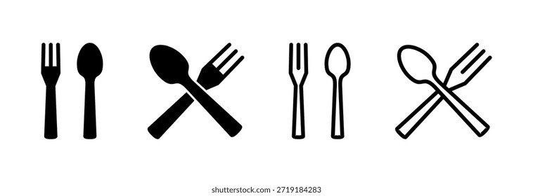 Ilustración vectorial de icono de cuchara y tenedor. Vector de icono de cuchara, tenedor y cuchillo