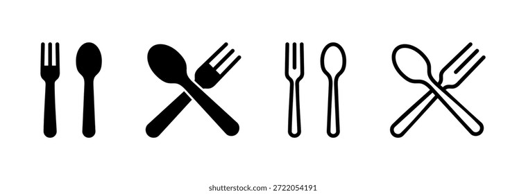 Ilustración vectorial de icono de cuchara y tenedor. Vector de icono de cuchara, tenedor y cuchillo