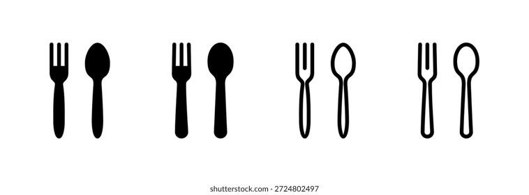 Ilustración vectorial de icono de cuchara y tenedor. Vector de icono de cuchara, tenedor y cuchillo