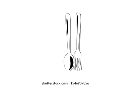 Spoon and fork icons 3d in vector cutlery set. Flat style of spoon and fork design. Mono colour Fork and spoon on white background.