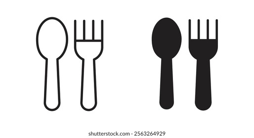Spoon and fork icons in flat and line style set.