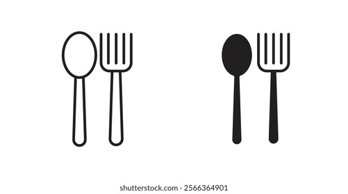 Spoon and Fork icons in line stroke and flat versions