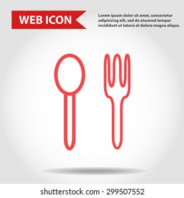 spoon and fork icons, red, vector.