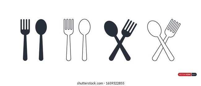 Iconos de cuchara y horquilla aislados en fondo blanco. Elemento de plantilla de diseño de icono de vector plano.