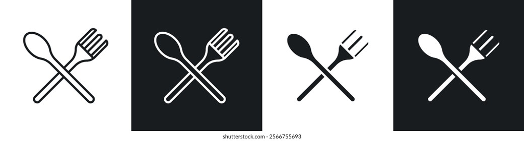 Spoon and Fork icons in Thin line black color. flat simple vector symbols illustration.