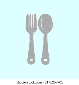 spoon  fork illustration crayon style, spoon  fork logo