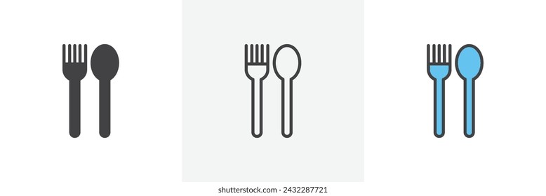 Spoon and Fork Isolated Line Icon Style Design. Simple Vector Illustration